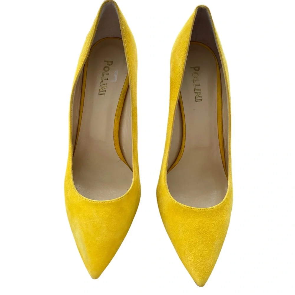 Pollini Made In Italy Yellow Genuine‎ Leather Suede Pumps Size IT 40 US 10